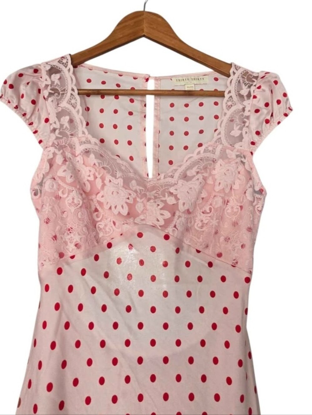Thirty Thirty Pink Satin Red Polka Dot Midi Dress - Picture 6 of 10